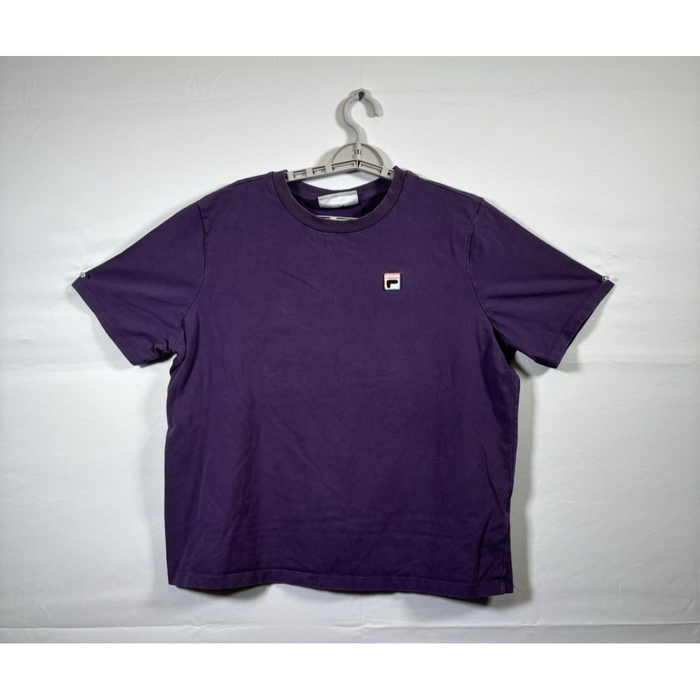 Vintage FILA Women Purple Cotton Crew Neck T-Shirt Size XL Short Sleeve Basic